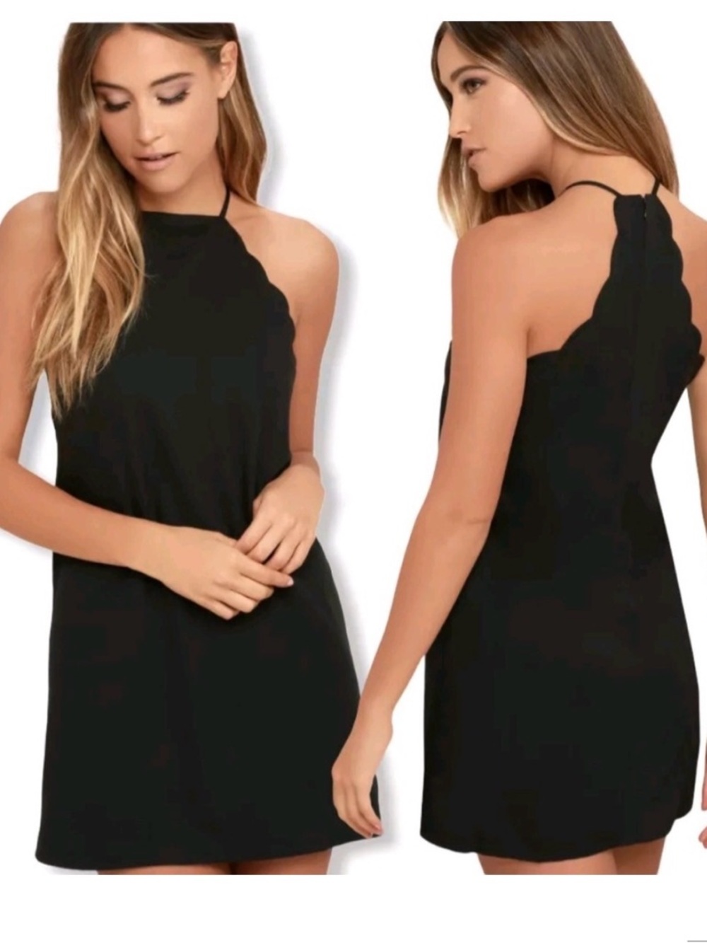 Lulus Endlessly Endearing Little Black Halter Dress Scalloped Edges